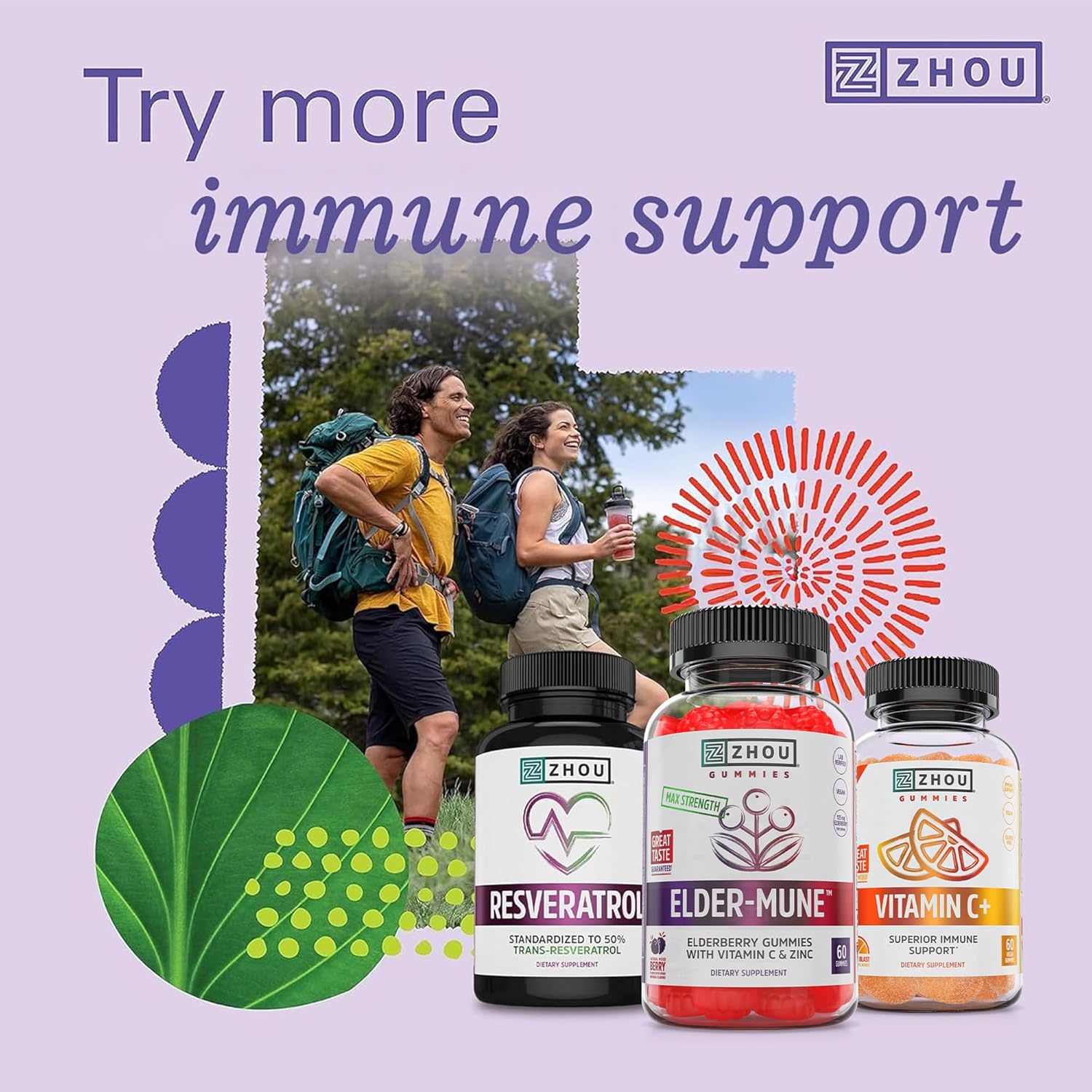 Zhou Elder-Mune Elderberry Gummies with Vitamin C & Zinc – Daily Immune Support Supplement 60 Gummies