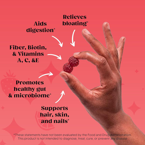 Bellway Super Fiber Gummies + Beauty – Sugar Free Fiber Supplement with Biotin & Vitamins A C E – Supports Digestive Health, Skin, Hair & Nails – Strawberry Lemon, 60 Count
