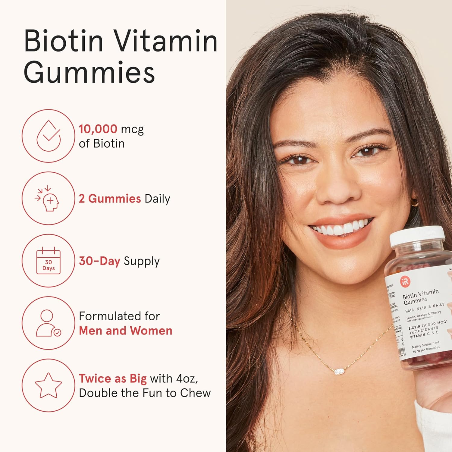 iRestore Biotin Gummies 10,000 mcg – Hair, Skin & Nails Vitamins for Women & Men