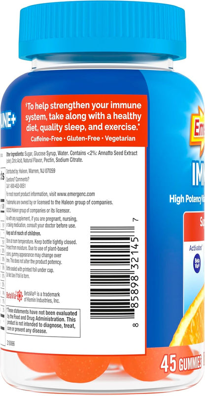 Emergen-C Immune+ Triple Action Gummies with 1000mg Vitamin C – Super Orange 45 Count