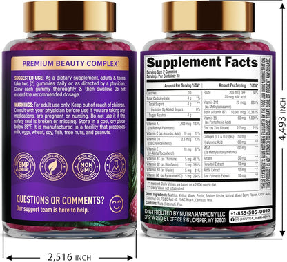 Biotin Collagen Gummies 25,000mcg with Keratin – Hair, Skin & Nails Support with Biotin 10,000mcg, B-Complex & Nettle – Sugar-Free, 60 Gummies