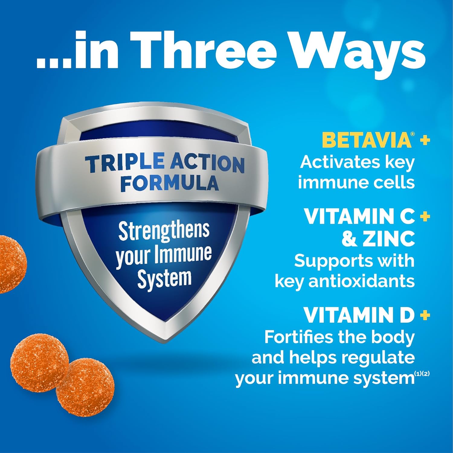Emergen-C Immune+ Triple Action Gummies with 1000mg Vitamin C – Super Orange 45 Count