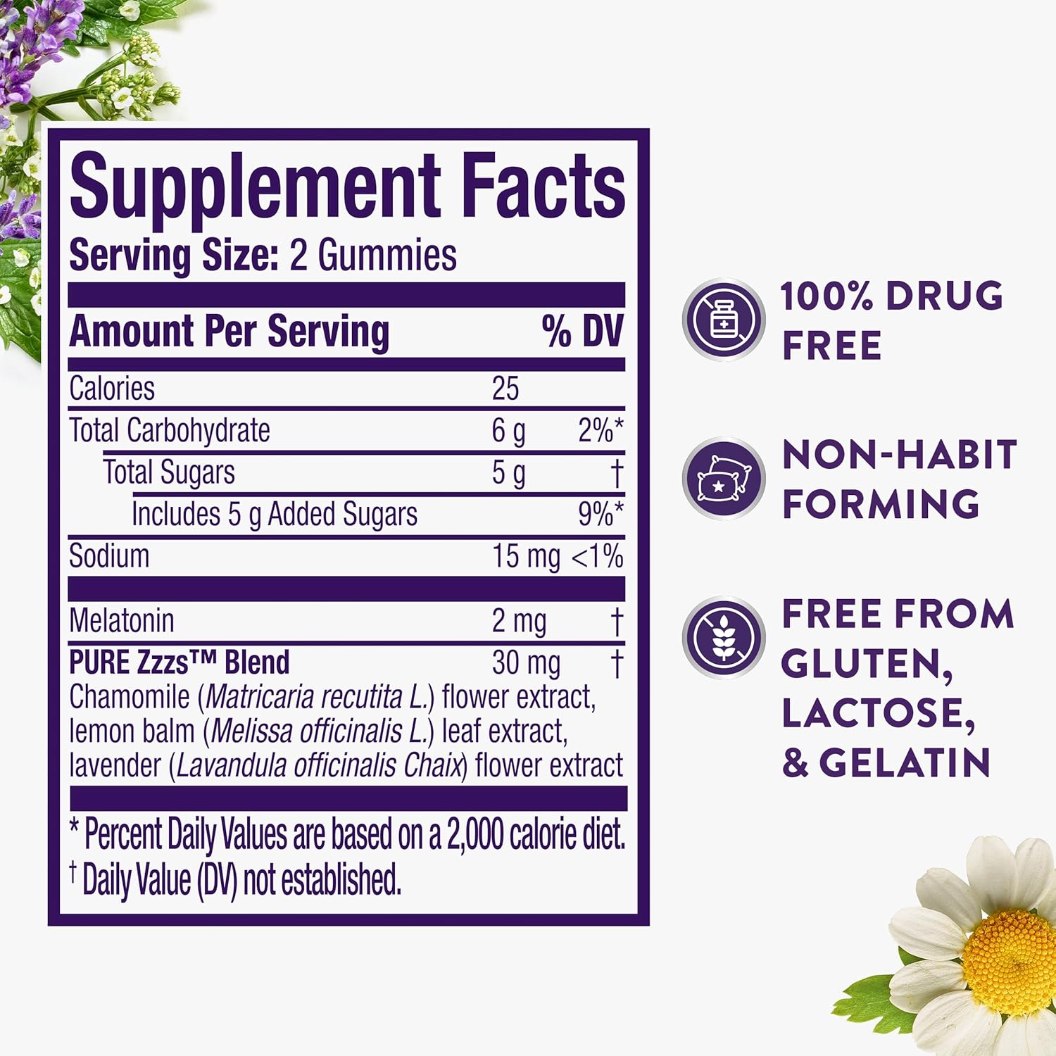 ZzzQuil Pure Zzzs Melatonin Gummies 2mg – Sleep Aid with Chamomile & Lavender