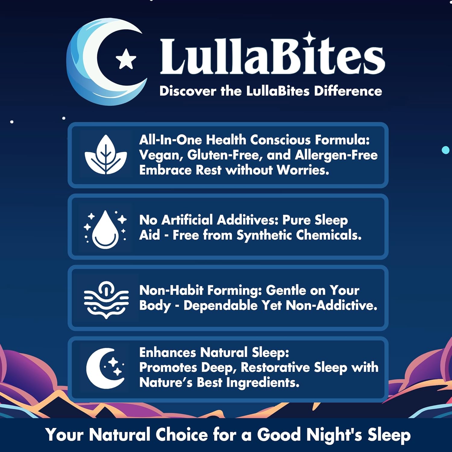 LullaBites Natural Sleep Gummies – Melatonin Free Sleep Support with L-Theanine & Magnesium