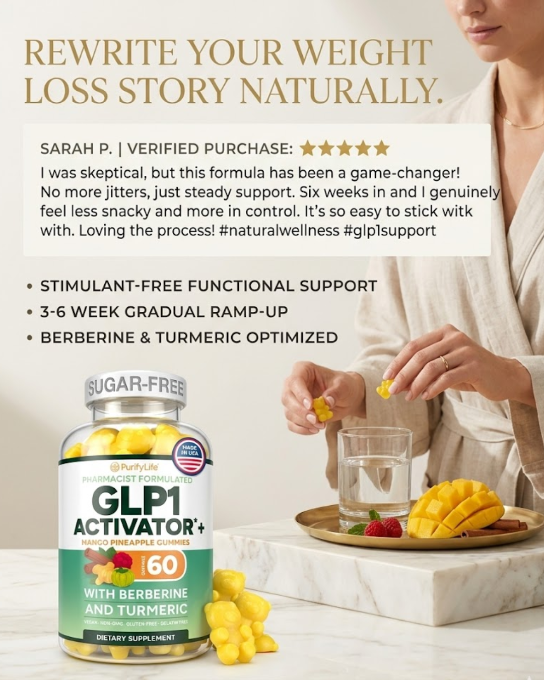 GLP-1 Support Gummies with Berberine, Cinnamon & Turmeric – Appetite Control & Metabolism Support