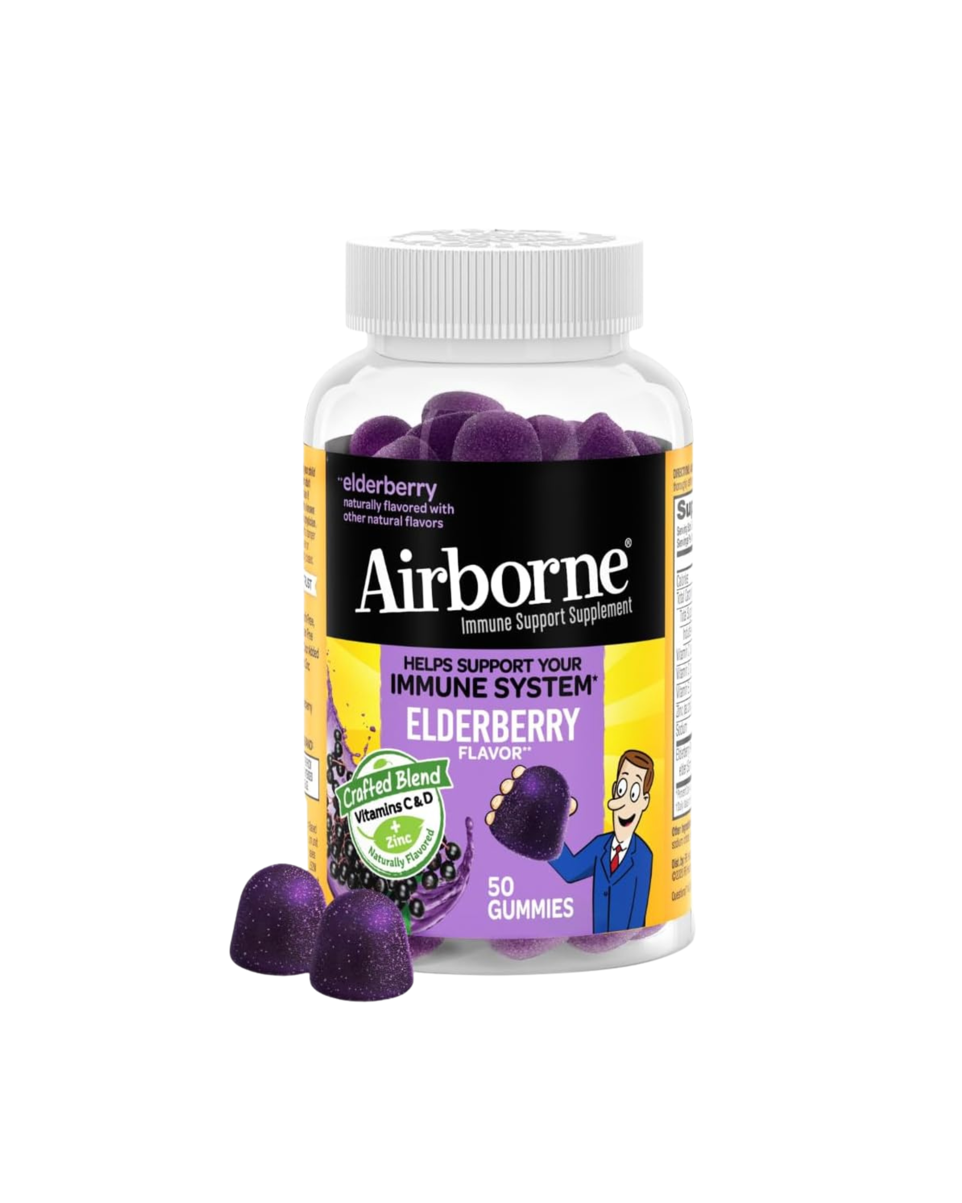 Airborne Elderberry + Zinc Gummies with Vitamins C, D & E – Immune Support 50 Count
