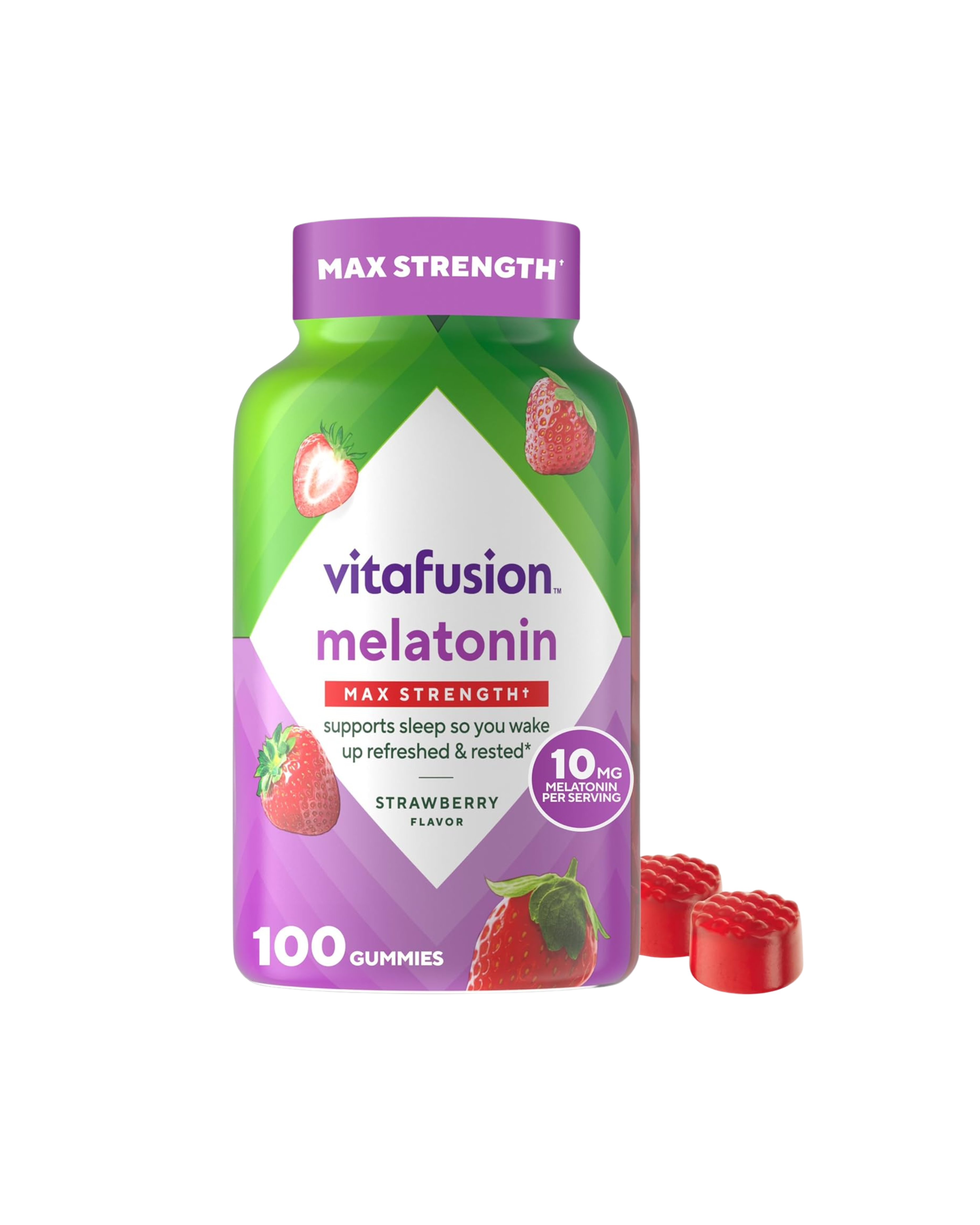 Vitafusion Max Strength 10mg Melatonin Gummies – Strawberry Sleep Support 100 Count