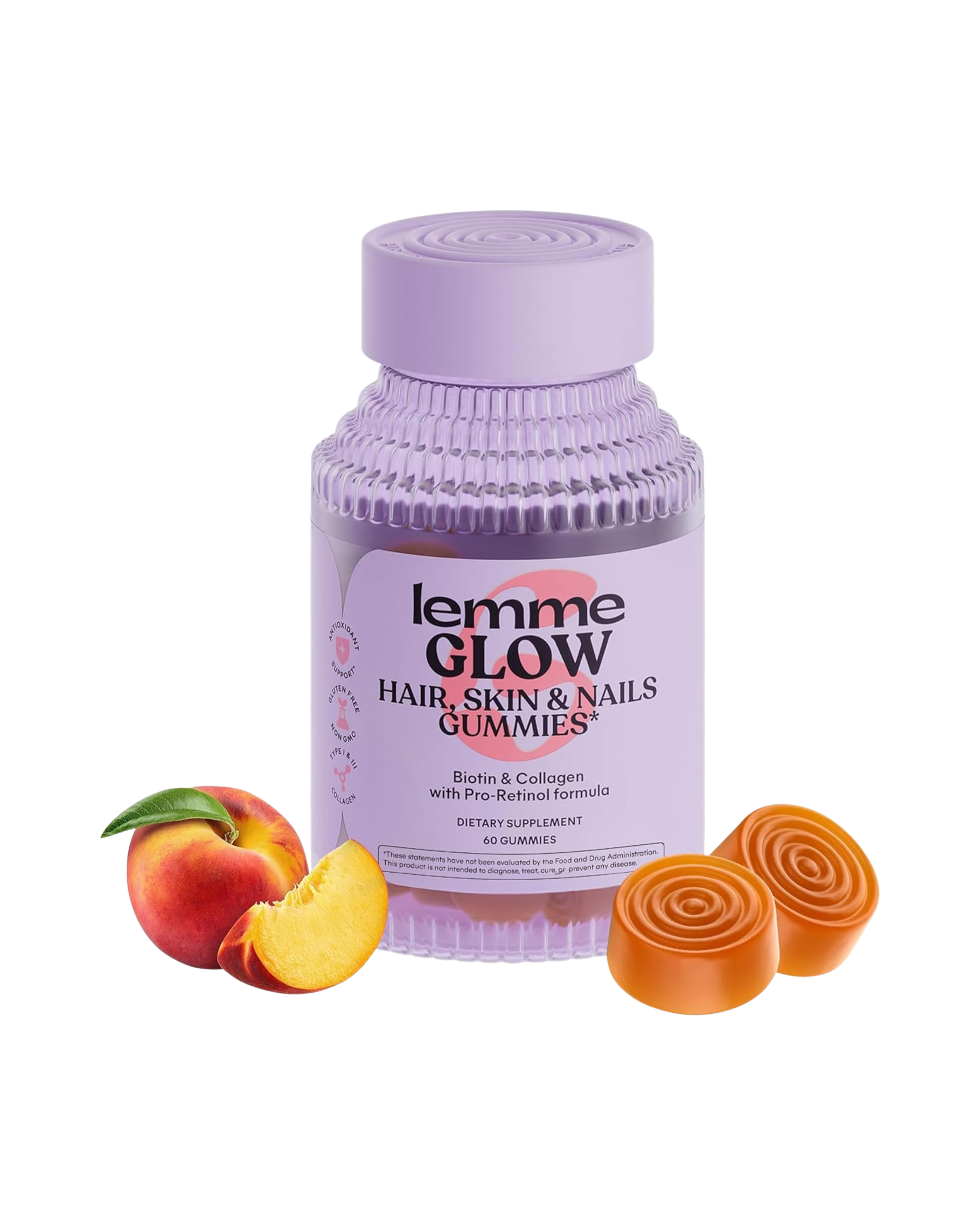 Lemme Glow Collagen Gummies with Biotin & Multi-Collagen Peptides – Hair, Skin & Nails Support