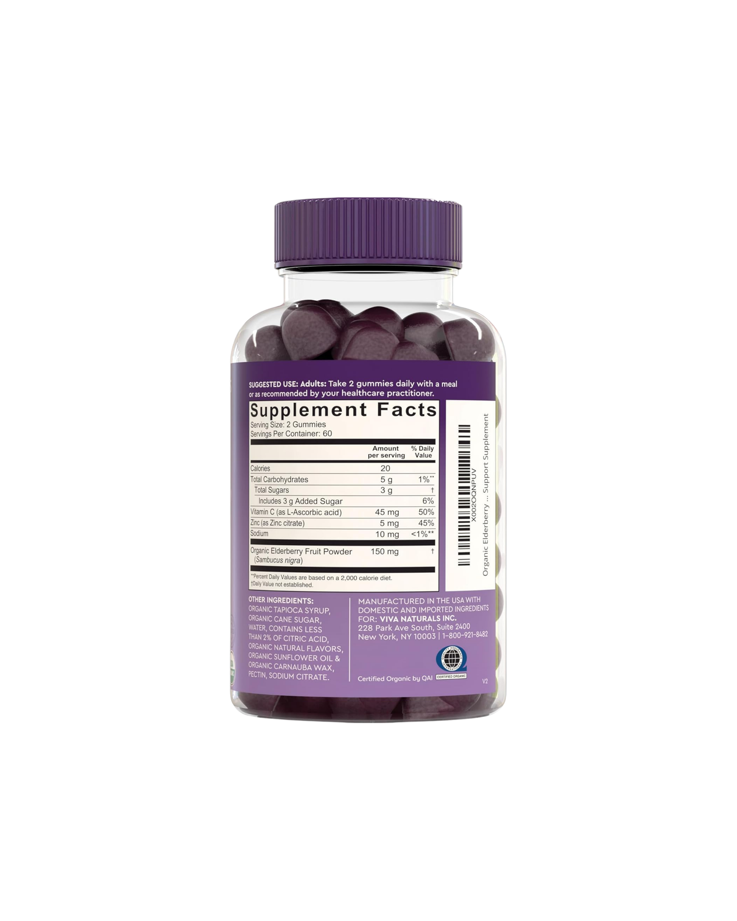 Vivanaturals Elderberry Vitamin C & Zinc Immune Support Gummies – Organic Raspberry 120 Count