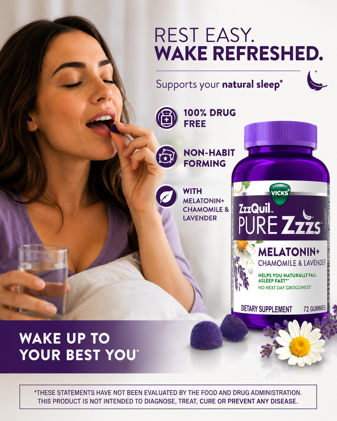 ZzzQuil Pure Zzzs Melatonin Gummies 2mg – Sleep Aid with Chamomile & Lavender