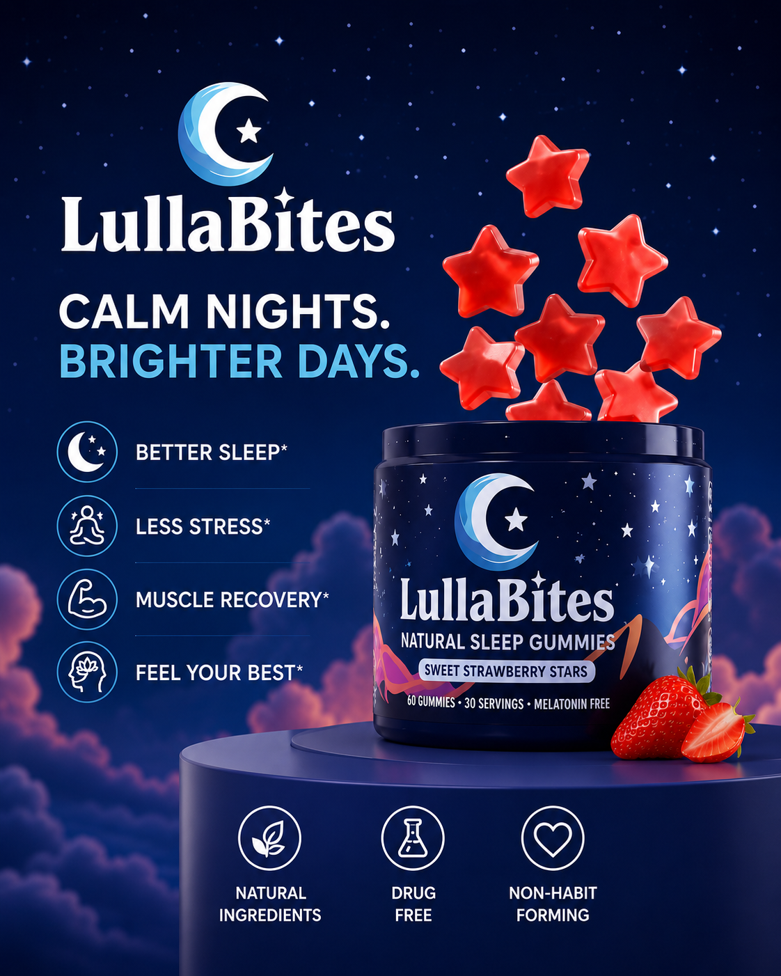 LullaBites Natural Sleep Gummies – Melatonin Free Sleep Support with L-Theanine & Magnesium