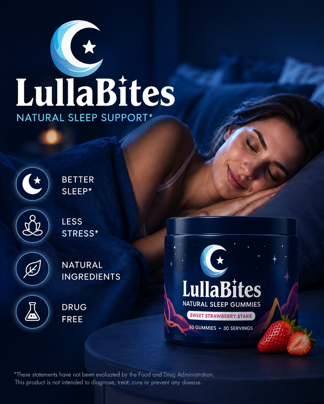 LullaBites Natural Sleep Gummies – Melatonin Free Sleep Support with L-Theanine & Magnesium