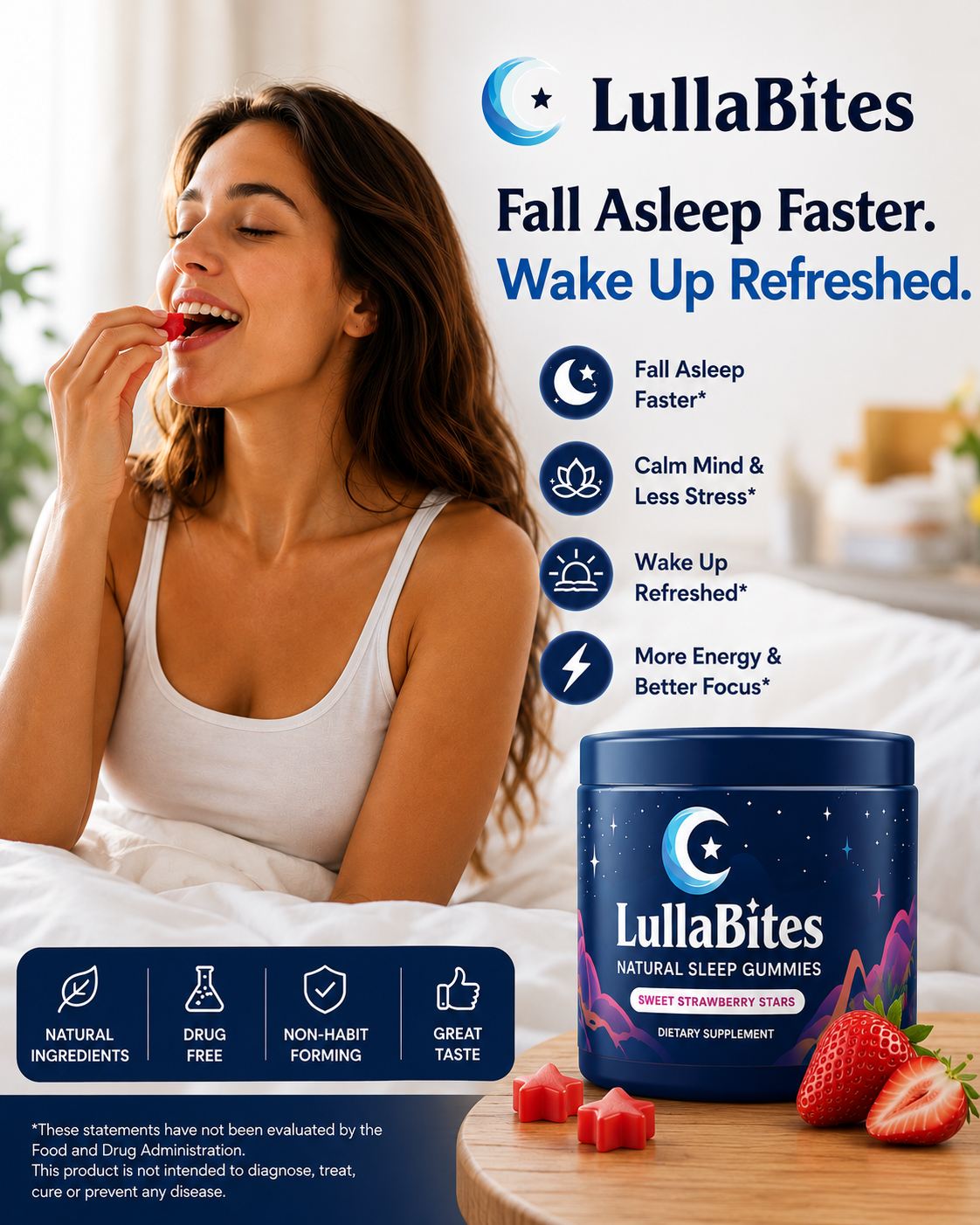 LullaBites Natural Sleep Gummies – Melatonin Free Sleep Support with L-Theanine & Magnesium