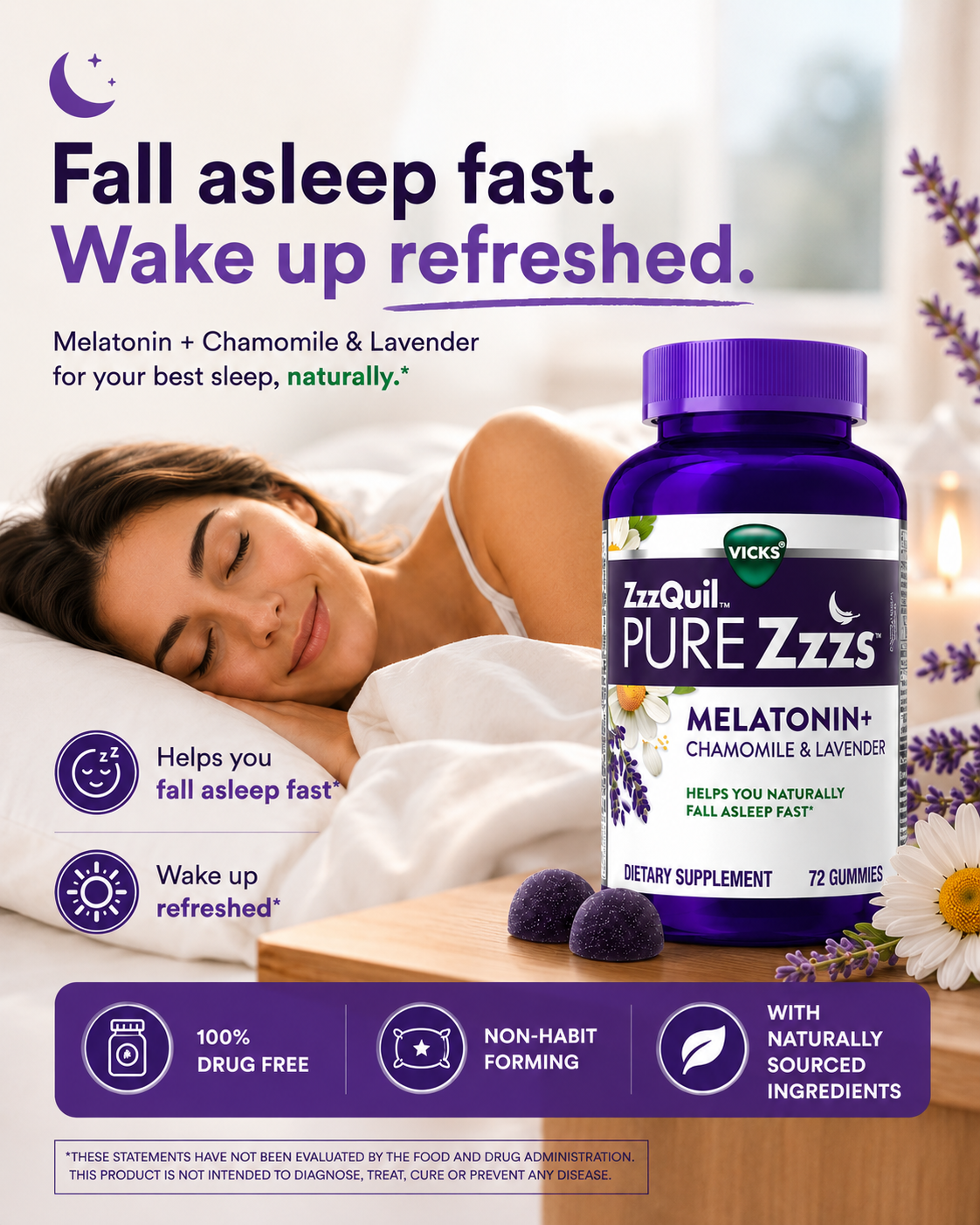ZzzQuil Pure Zzzs Melatonin Gummies 2mg – Sleep Aid with Chamomile & Lavender