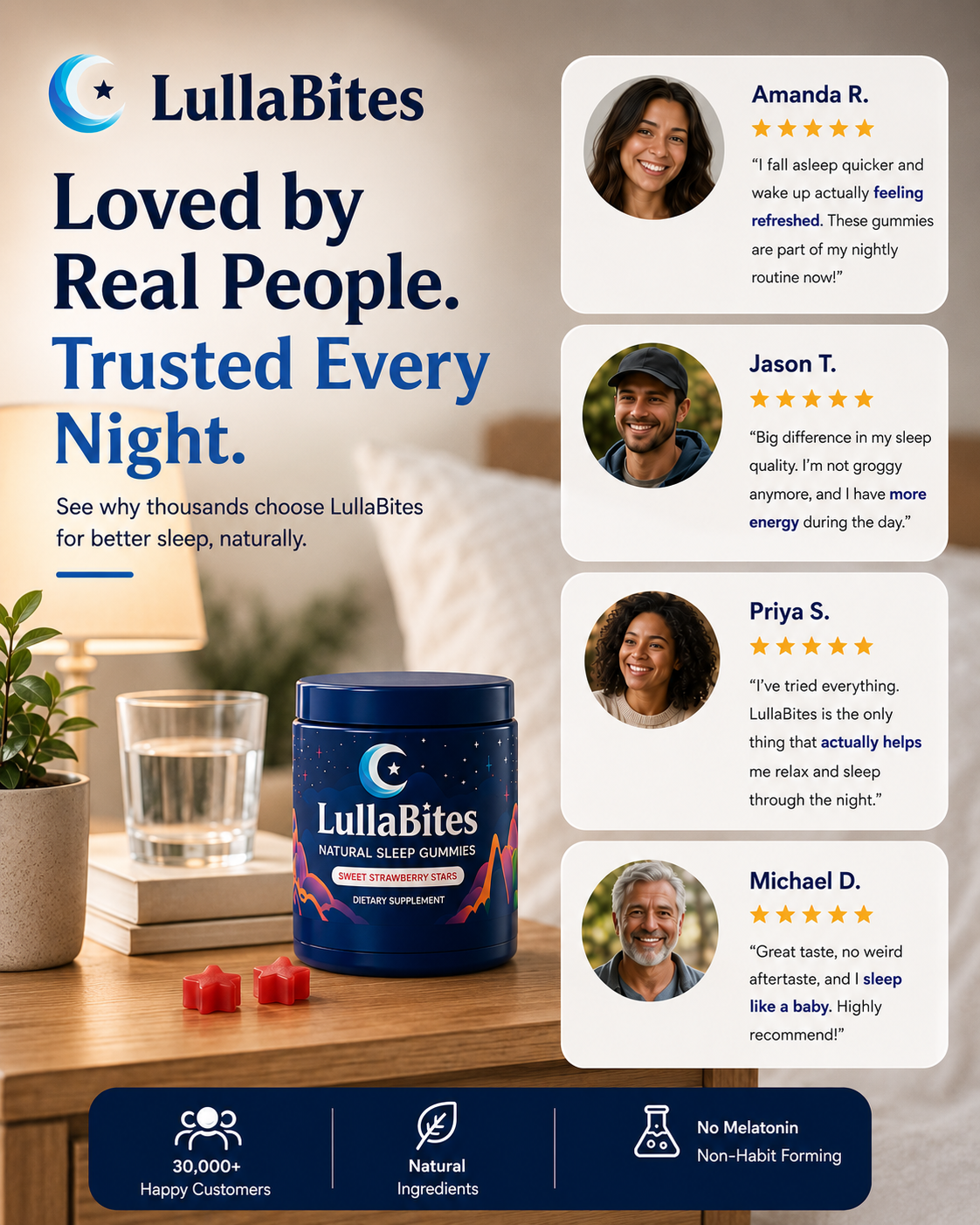LullaBites Natural Sleep Gummies – Melatonin Free Sleep Support with L-Theanine & Magnesium