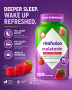 Vitafusion Max Strength 10mg Melatonin Gummies – Strawberry Sleep Support 100 Count