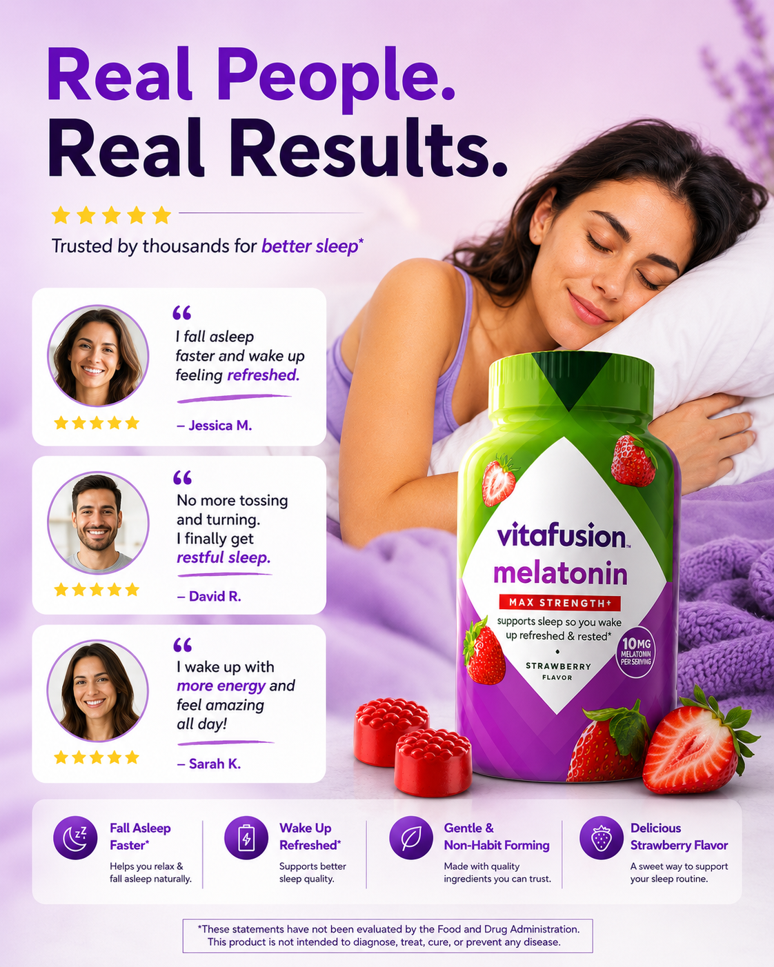 Vitafusion Max Strength 10mg Melatonin Gummies – Strawberry Sleep Support 100 Count