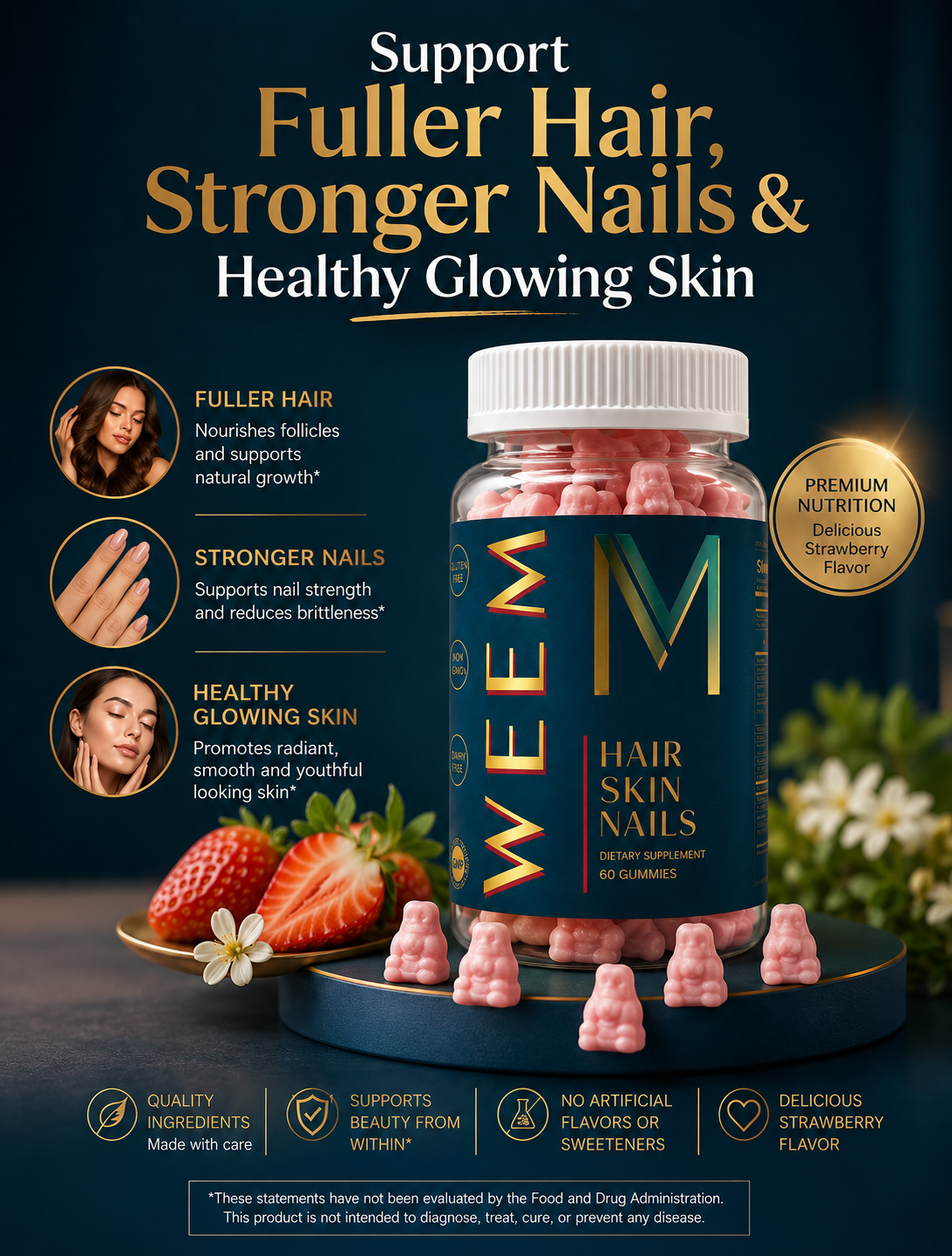 WEEM Hair Skin and Nails Gummies with Biotin – Hair Growth & Beauty Vitamins