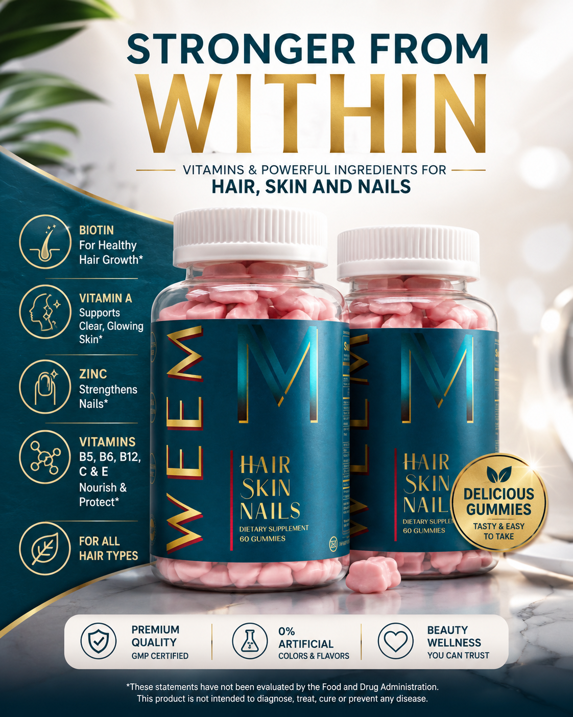 WEEM Hair Skin and Nails Gummies with Biotin – Hair Growth & Beauty Vitamins
