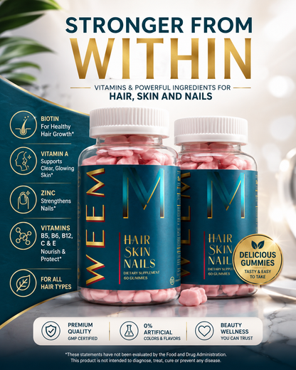 WEEM Hair Skin and Nails Gummies with Biotin – Hair Growth & Beauty Vitamins