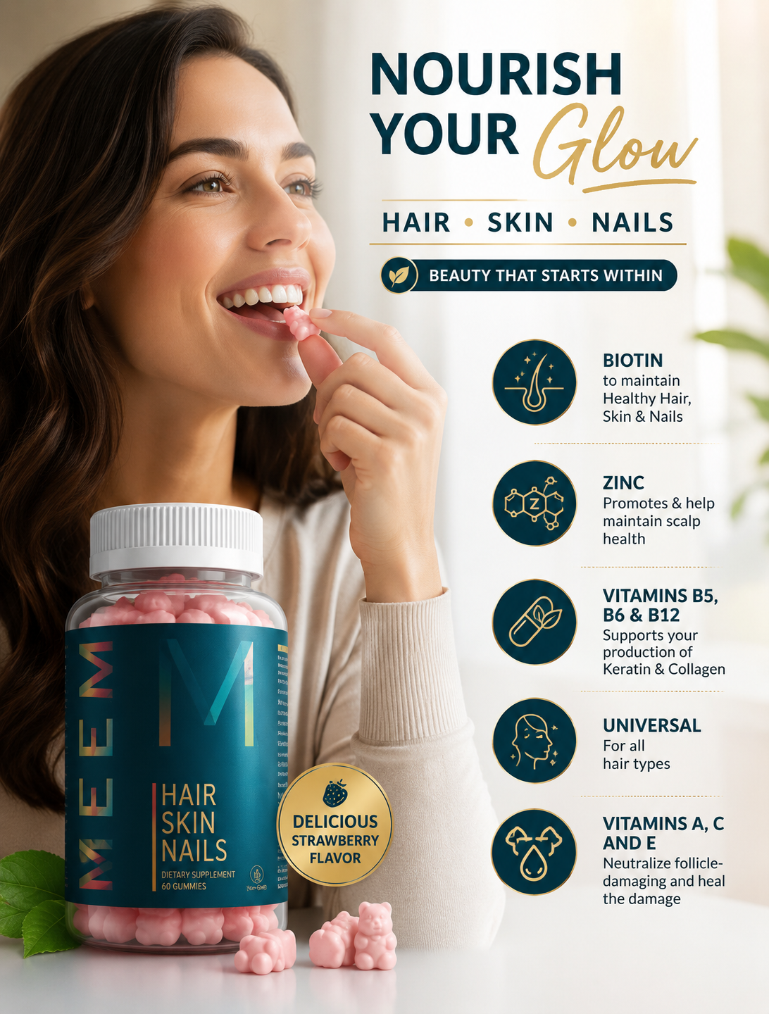 WEEM Hair Skin and Nails Gummies with Biotin – Hair Growth & Beauty Vitamins