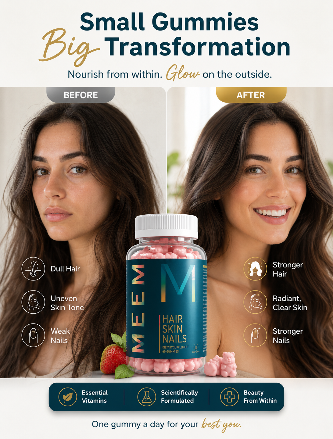 WEEM Hair Skin and Nails Gummies with Biotin – Hair Growth & Beauty Vitamins