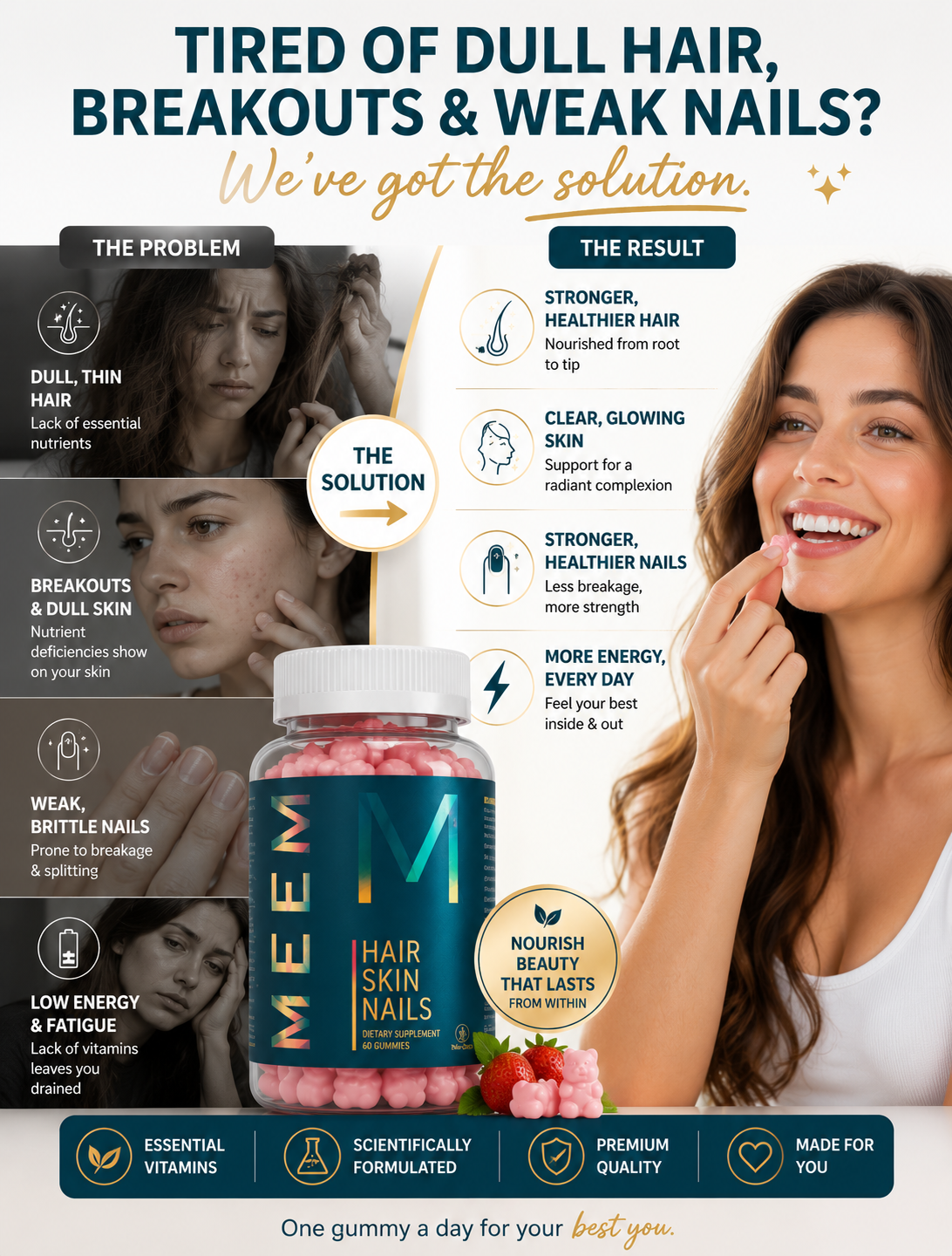 WEEM Hair Skin and Nails Gummies with Biotin – Hair Growth & Beauty Vitamins
