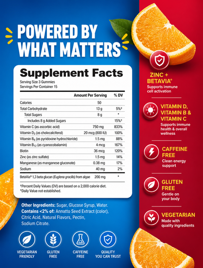 Emergen-C Immune+ Triple Action Gummies with 1000mg Vitamin C – Super Orange 45 Count