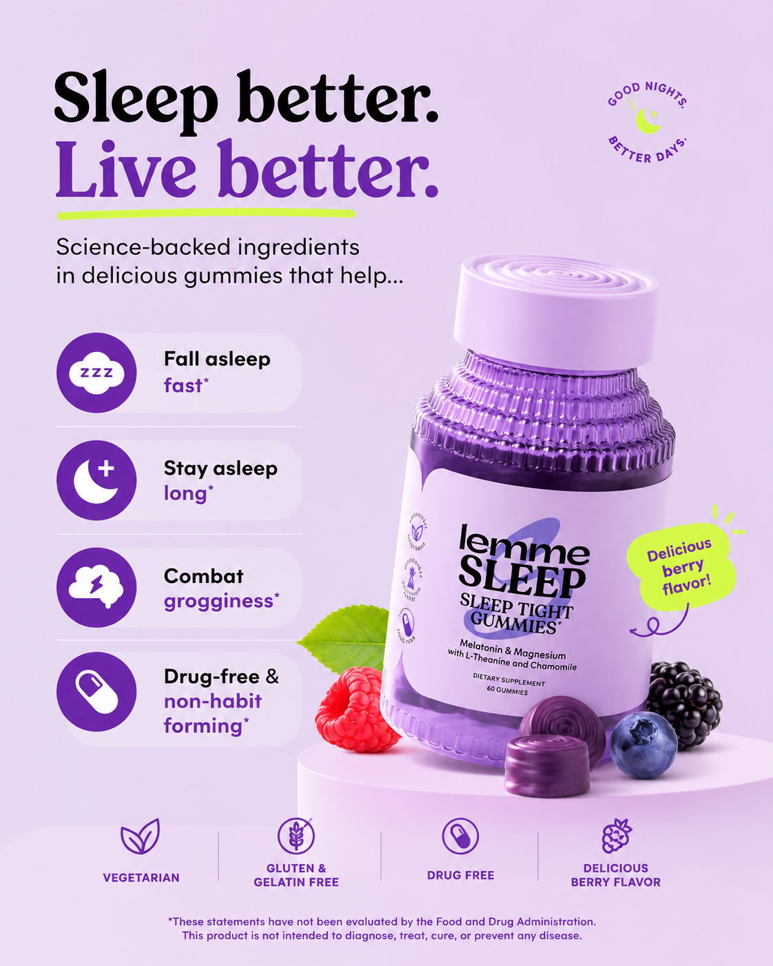 Lemme Sleep Gummies with 5mg Melatonin – Relaxing Sleep Aid for Women