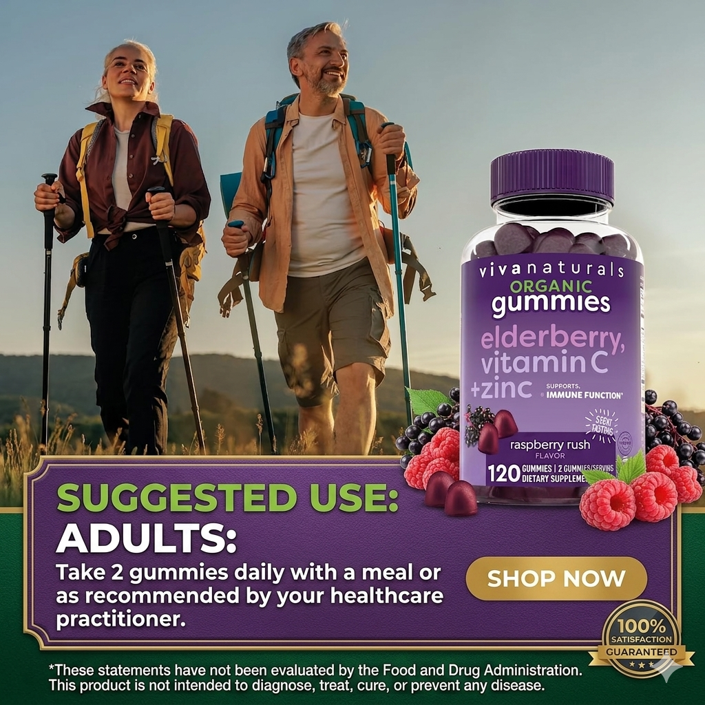 Vivanaturals Elderberry Vitamin C & Zinc Immune Support Gummies – Organic Raspberry 120 Count