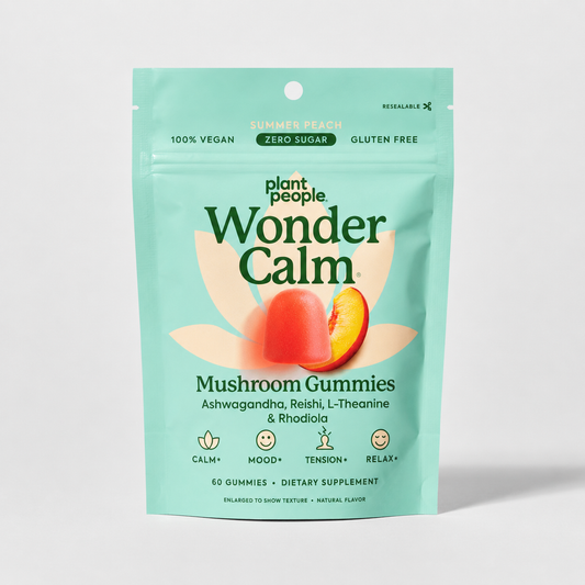 Plant People WonderCalm Mushroom Gummies with Ashwagandha, Reishi & L-Theanine – Sugar Free Vegan Stress Relief Supplement – Peach Flavor, 60 Count