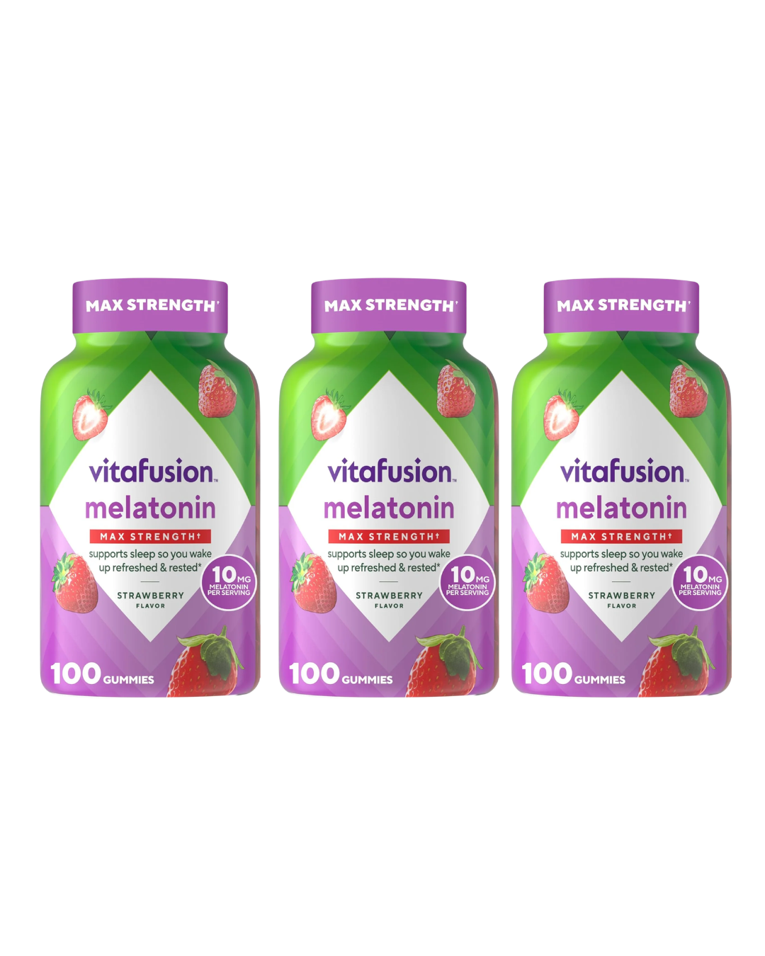 Vitafusion Max Strength 10mg Melatonin Gummies – Strawberry Sleep Support 100 Count