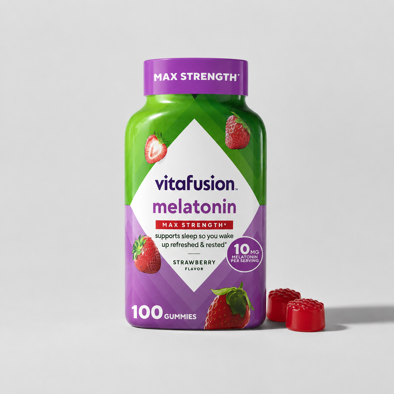 Vitafusion Max Strength 10mg Melatonin Gummies – Strawberry Sleep Support 100 Count