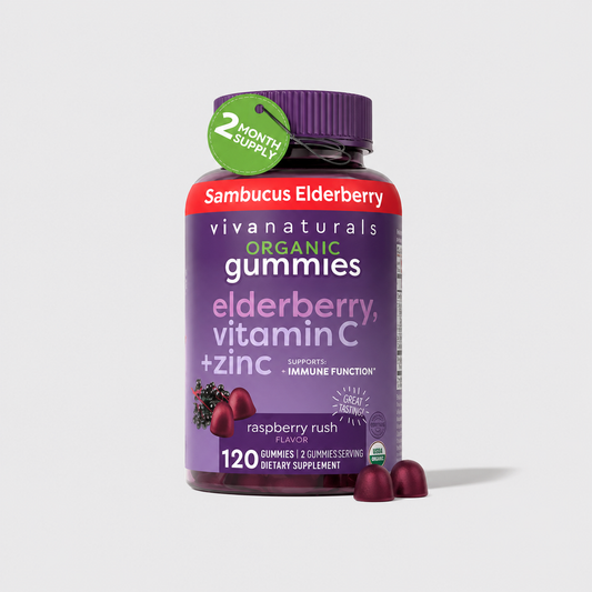 Vivanaturals Elderberry Vitamin C & Zinc Immune Support Gummies – Organic Raspberry 120 Count