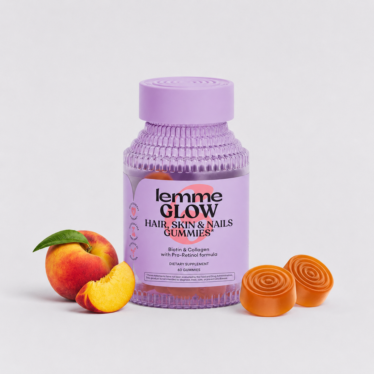 Lemme Glow Collagen Gummies with Biotin & Multi-Collagen Peptides – Hair, Skin & Nails Support