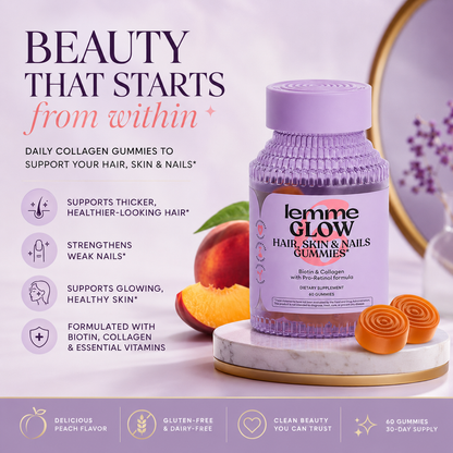 Lemme Glow Collagen Gummies with Biotin & Multi-Collagen Peptides – Hair, Skin & Nails Support