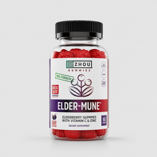 Zhou Elder-Mune Elderberry Gummies with Vitamin C & Zinc – Daily Immune Support Supplement 60 Gummies